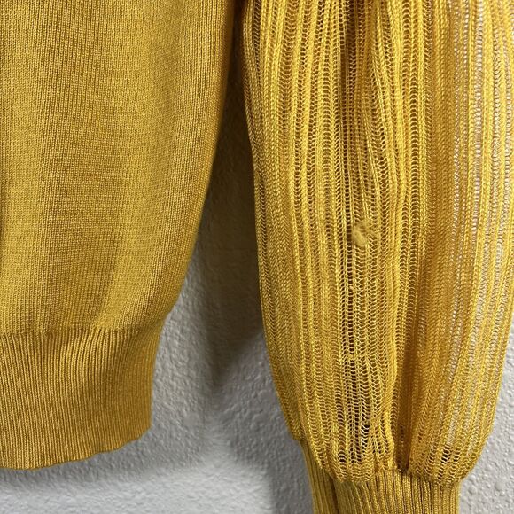Wild Flower Embroidered Statement Sleeve Sweater Size Small Yellow - Picture 7 of 13